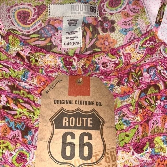 Route 66 Womens XL Floral Paisley Top With Sheer Sleeves Short Ruffle Detail 100 - Picture 2 of 10